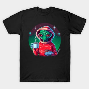 Christmas Funny Alien Wearing Sweater T-Shirt